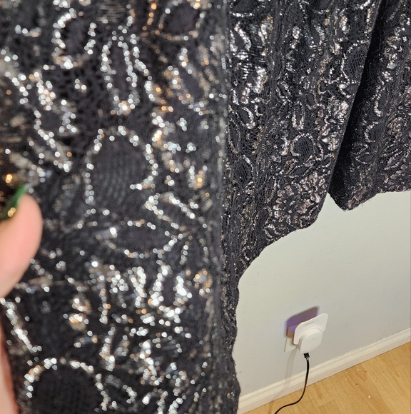 NWT NY Collection Silver Metallic Black Lace Stretch Sleeveless Mini Dress XL - Picture 10 of 16